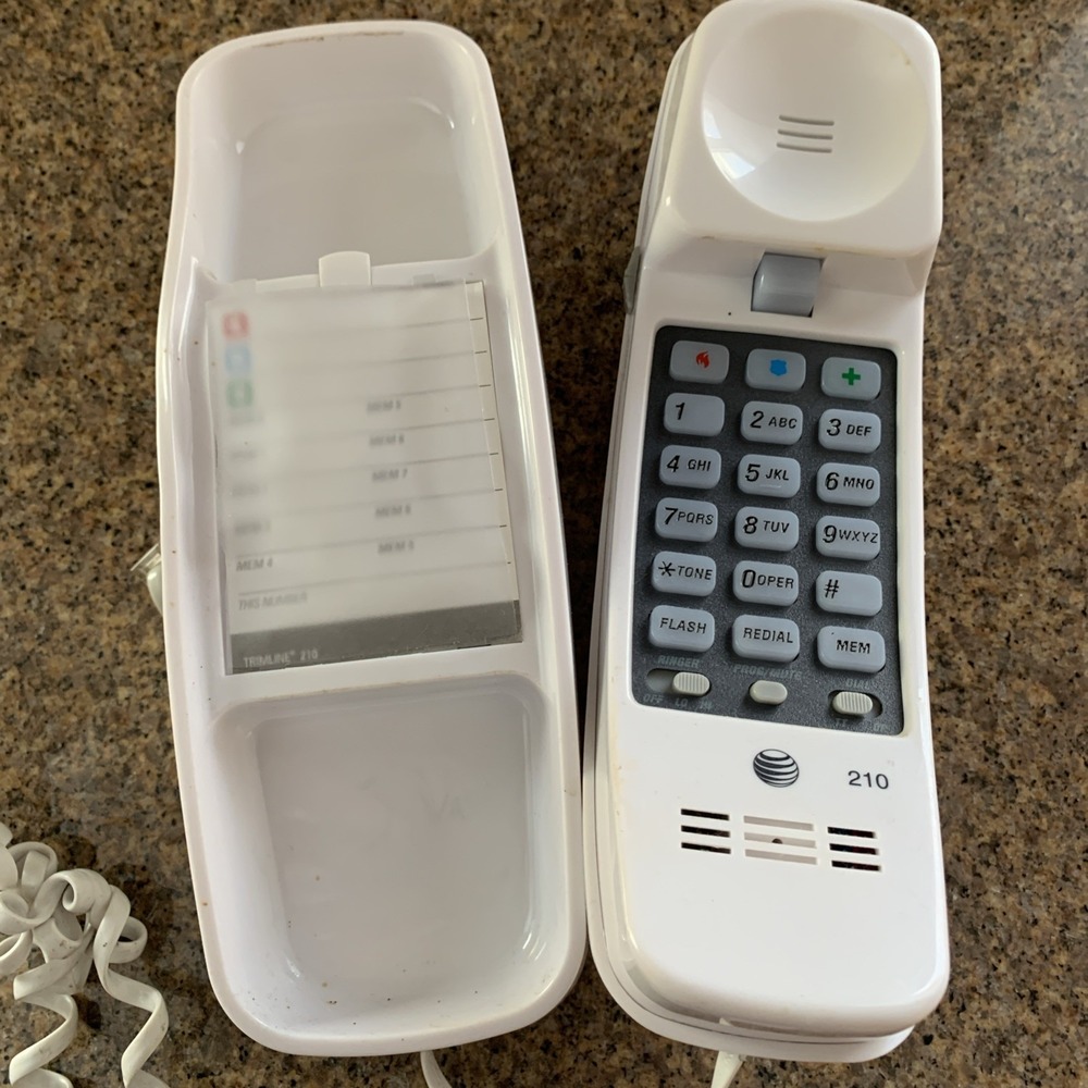 Vintage AT&T Trimline 210 Corded Home Phone Push Button Beige/White Telephone‎